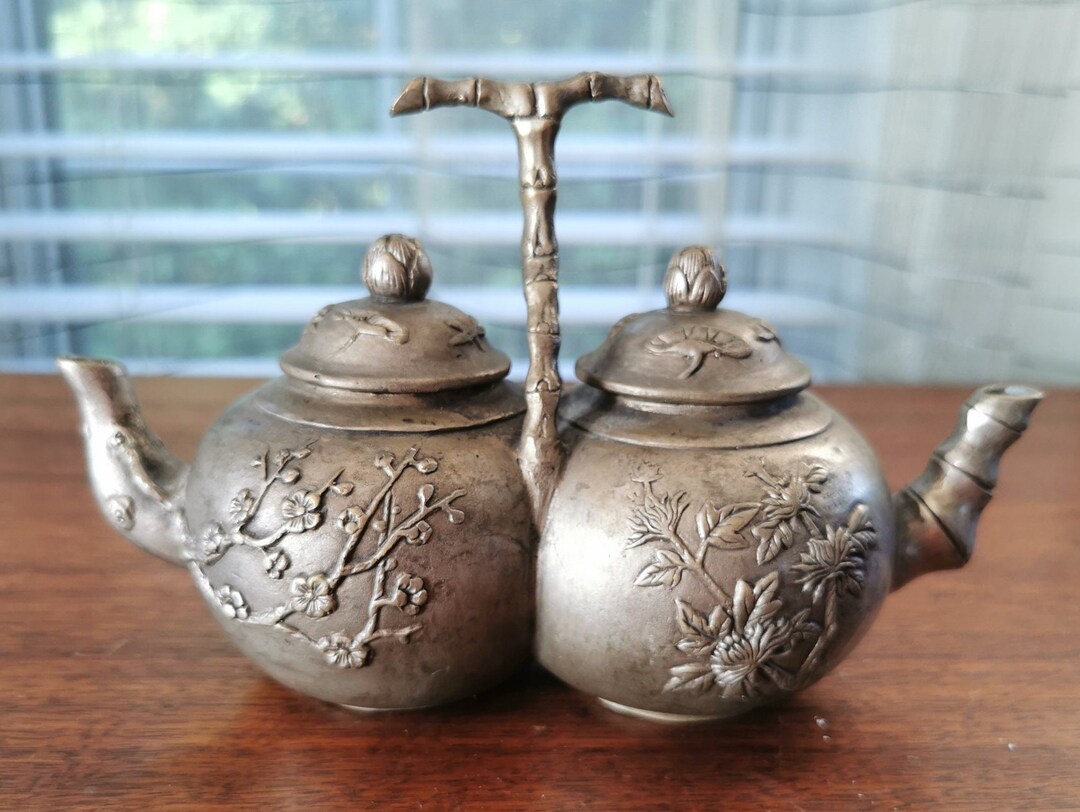 White Copper Double Teapot and Spouts Vintage Tibetan Style Etsy