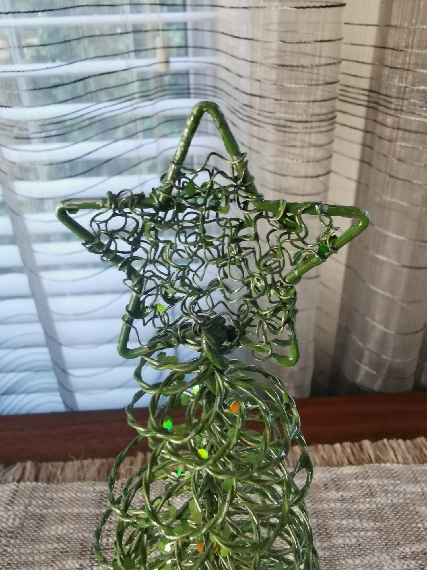 Wire Christmas Trees Set of 2 Vintage Green Spiral Coiled 15 and 12 