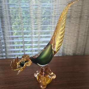 Murano Colorful Bird Sculpture Vintage Italian Murano Art Glass Long Tail Bird Sculpture 15"
