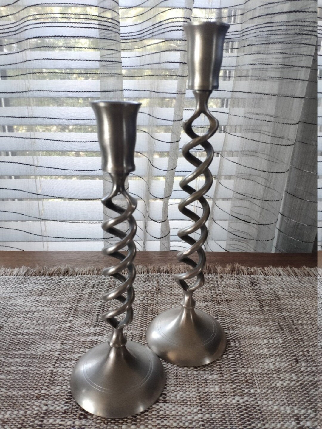 Pewter Spiral Candlesticks Set of 2 Cutout Pewter Twist Etsy Canada