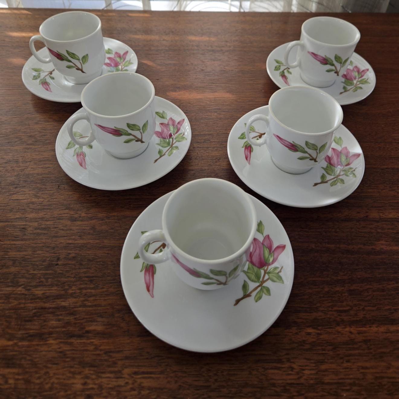 Richard Ginori Pink Tulip Vintage Espresso Cups and Saucers, Set of 5 ...