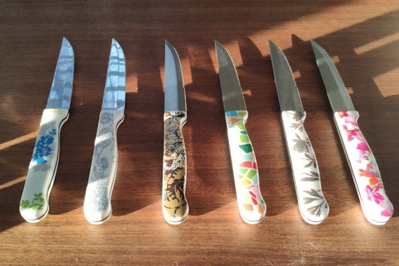 Floral Print Resin Knives Set of 6, Vintage Acrylic Handles Forged Steak  Knives 9.75 -  Denmark