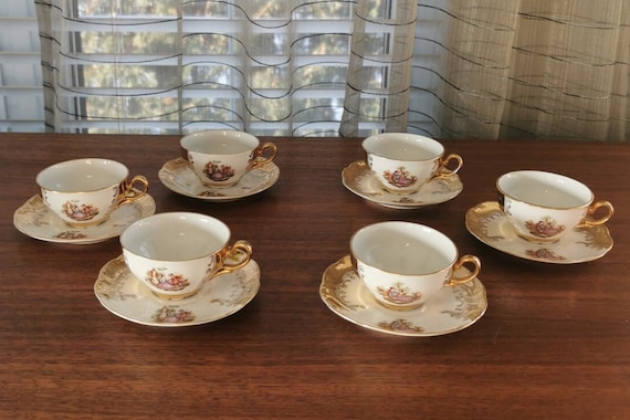 SET 6 TAZZINE + PIATTINI CAFFÈ MARCHIO AERONAUTICA MILITARE PORCELLANA.AC48/AC60