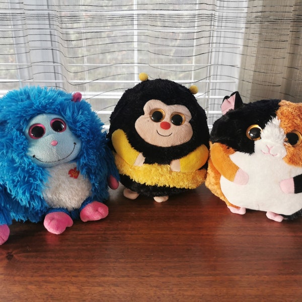 Large TY Beanie Ballz and Monstaz Set of 3, 8 inches Vintage Speedy Guinea Pig, Zips Bumble Bee, and Jerry Monster Plushies
