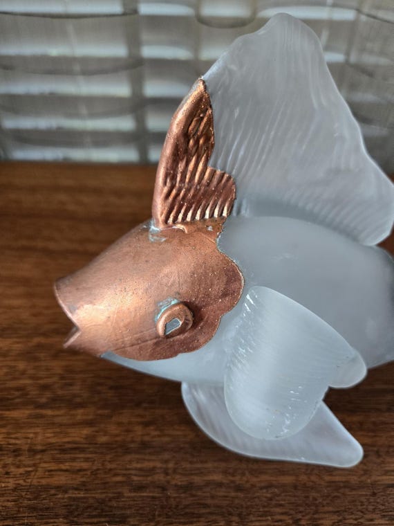 Filip Ravert Art Glass Copper Fish, Vintage Romanian Koi Fish