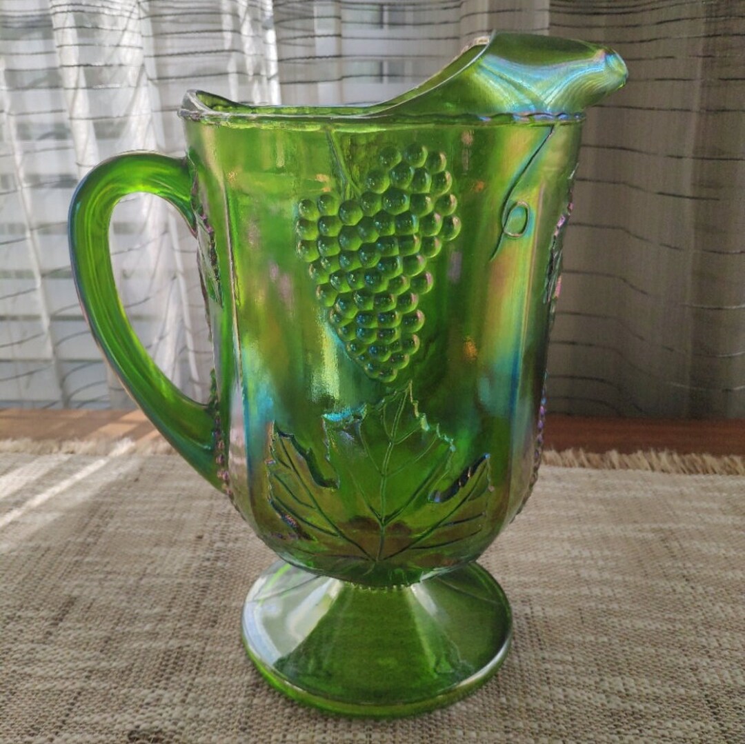 Carnival Glass Iridescent Pitcher Iridescent Vintage Green Etsy