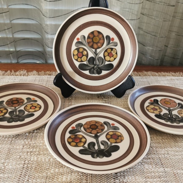 Denby Langley Mayflower Plate Set of 4, Vintage English Stoneware Bread Butter Plates 6.5"