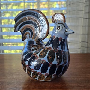 Ken Edwards Mexikanisches großes Huhn 7,25 &quot;Hennefigur, handgemalte Volkskunstkeramik signiert, Vintage Palomar Talavera Vogelskulptur
