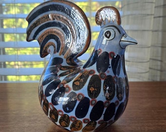 Grande figurine de poule mexicaine de Ken Edwards 7,25 po., poterie d'art populaire peinte à la main signée, sculpture d'oiseau Palomar Talavera vintage