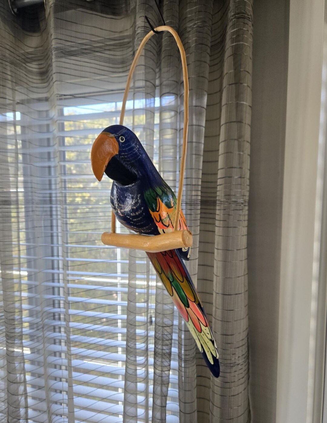 Large Hand Painted Hand Carved Wood Vintage Perched Macaw Parrot 21" - Etsy