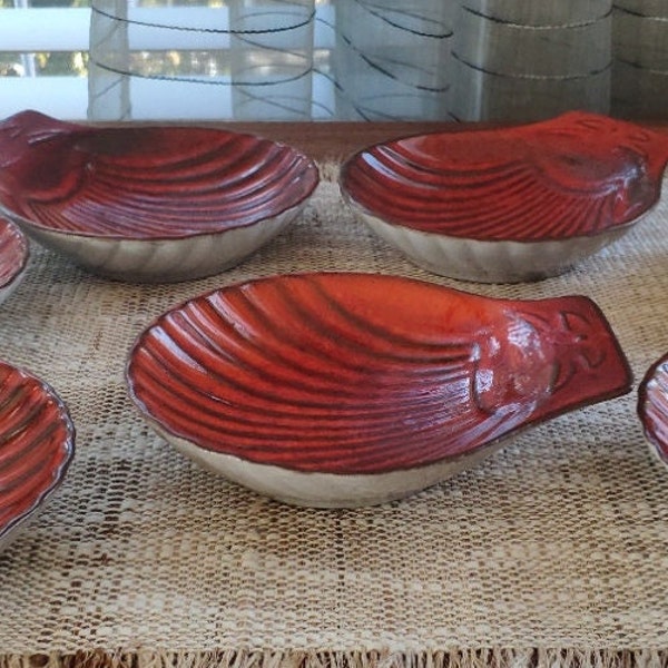 Artceram Zeevruchtengerechten Set van 7, Vintage Aardewerk Clam Shell Vormige Gerechten Coquilles St.Jacques, Sint-jakobsschelpen Zeevruchtenborden 6"