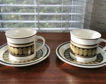 Royal Doulton Sienna Teacups Saucers Set of 2 Vintage Lambethware Stoneware Tea Coffee Cups, made in England