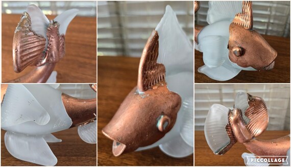 Filip Ravert Art Glass Copper Fish, Vintage Romanian Koi Fish