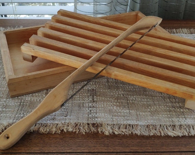 Wooden Bread Cutting Board Crumb Tray With Bow Bread Knife, Vintage 15.75 Etsy