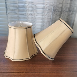 Octagonal Cornered Lamp Shades Set of 2 Gold Silky Fabric 9.75&quot; Vintage Oval Lamp Shades