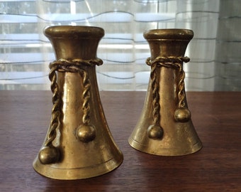 Brass Tassel Candlesticks Set of 2 with Crackle Finish Vintage Candlestick Holders 3.5&quot;