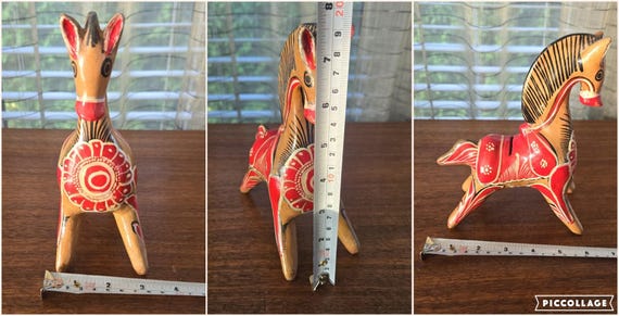 メキシコの陶器製馬の置物貯金箱、カラフルな手描きの花とディテール