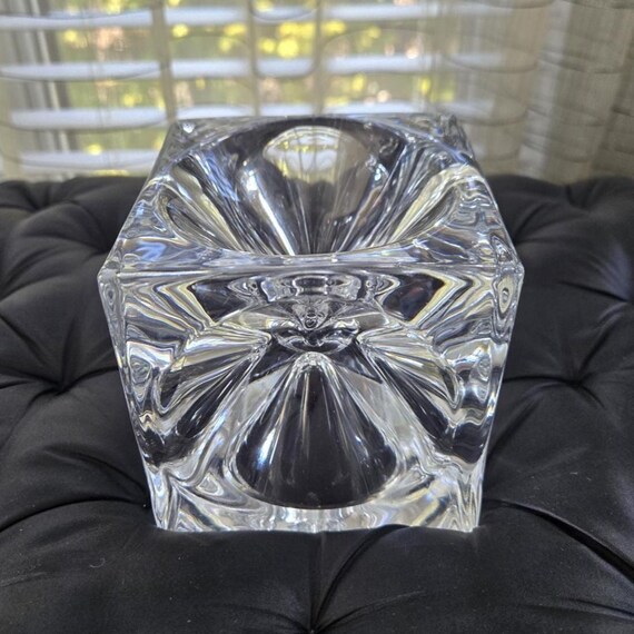 Daum France Cube Crystal Ashtray Vintage Optical Concave Art Glass