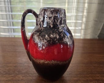 Scheurich Keramik MCM Jug Vase 414-16 West Germany Fat Lava Ceramic Vintage Fabiola Red Brown 6.5", signed