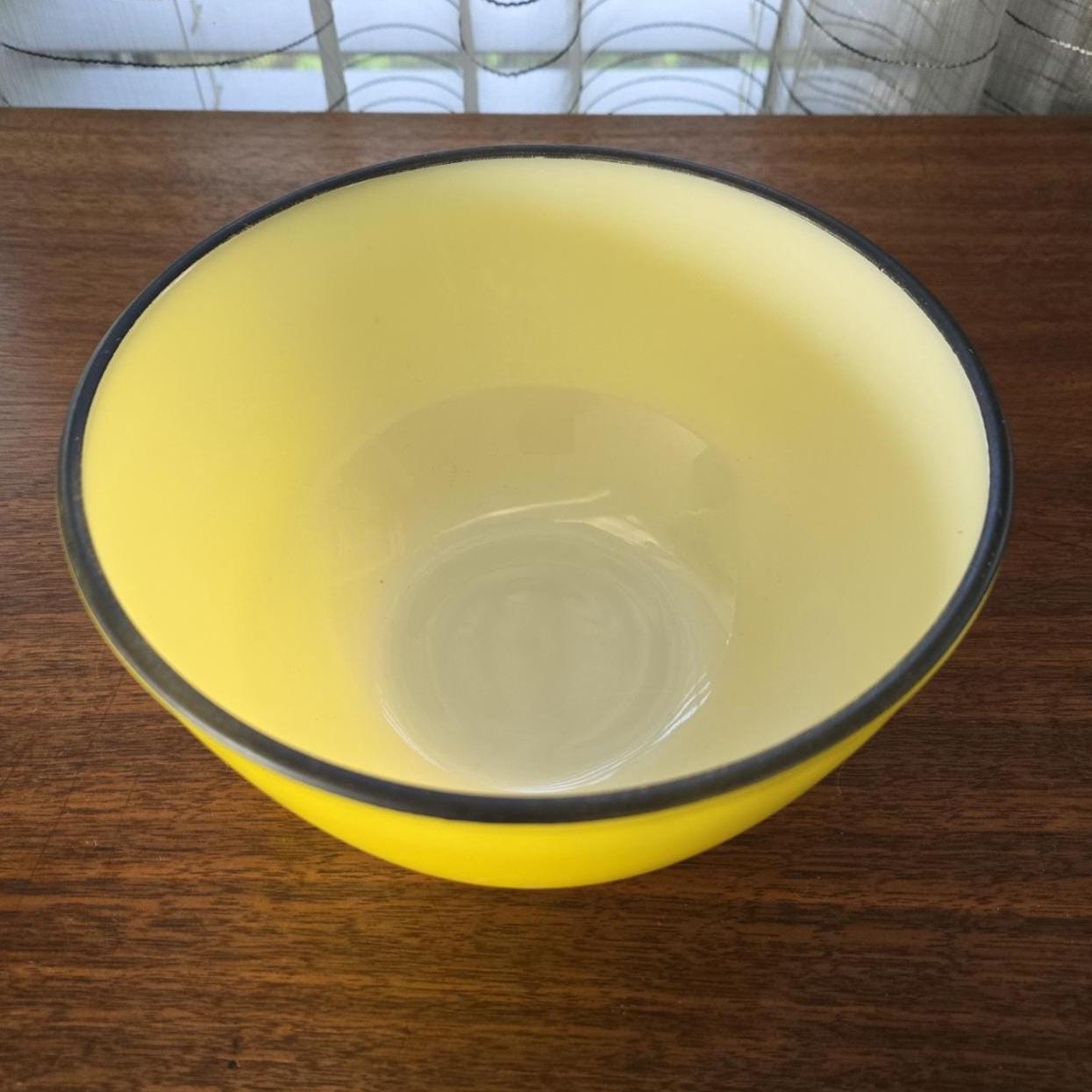 Fire King Lemon Yellow Bowl, Vintage Anchor Hocking Black Rim