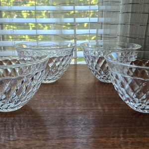 Quilt Pattern Crystal Individual Bowls, Set of 4 Vintage Weighty Crystal Glass Criss Cross Diamond Motif Bowls 5 5/8"