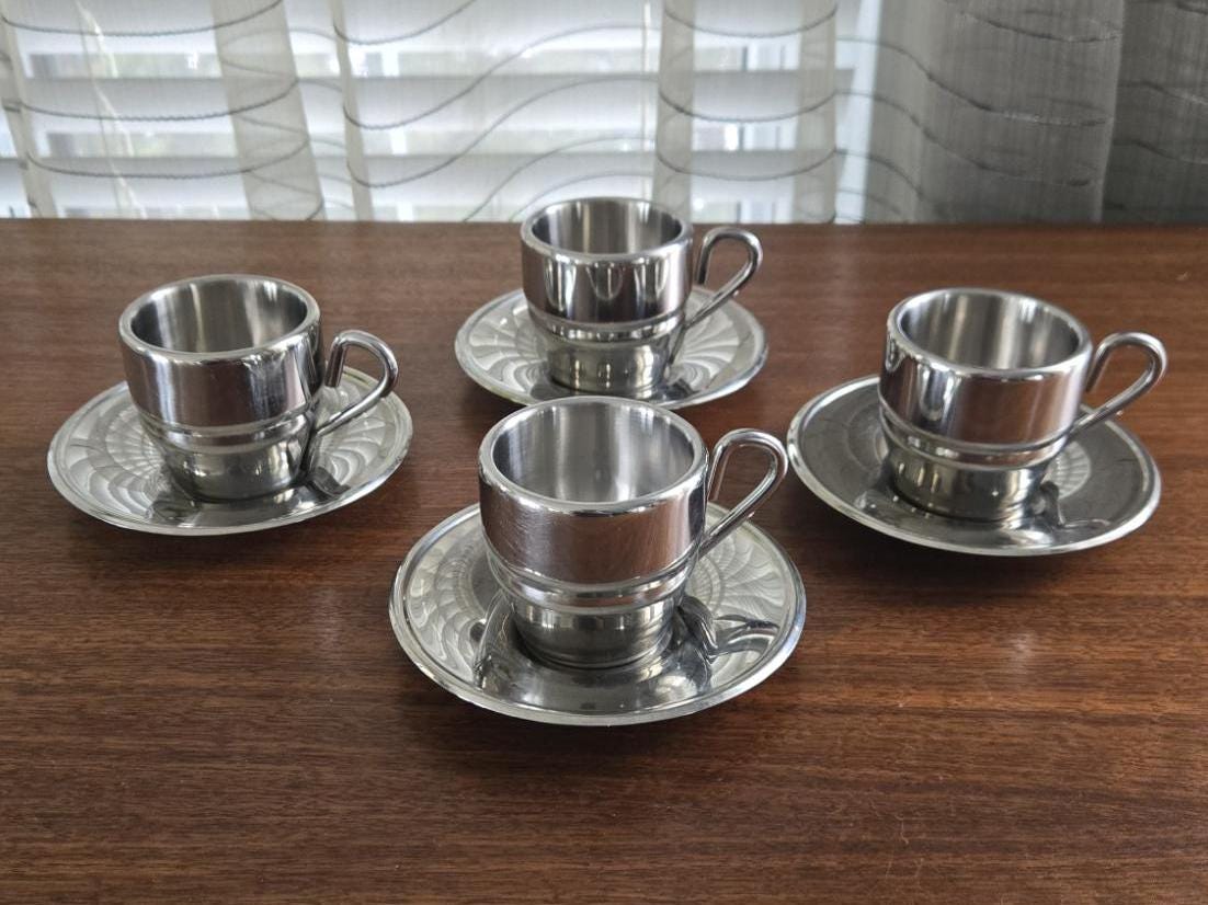 4 tasses à expresso en inox 18/10, Inoxriv Italie, 1970–1990