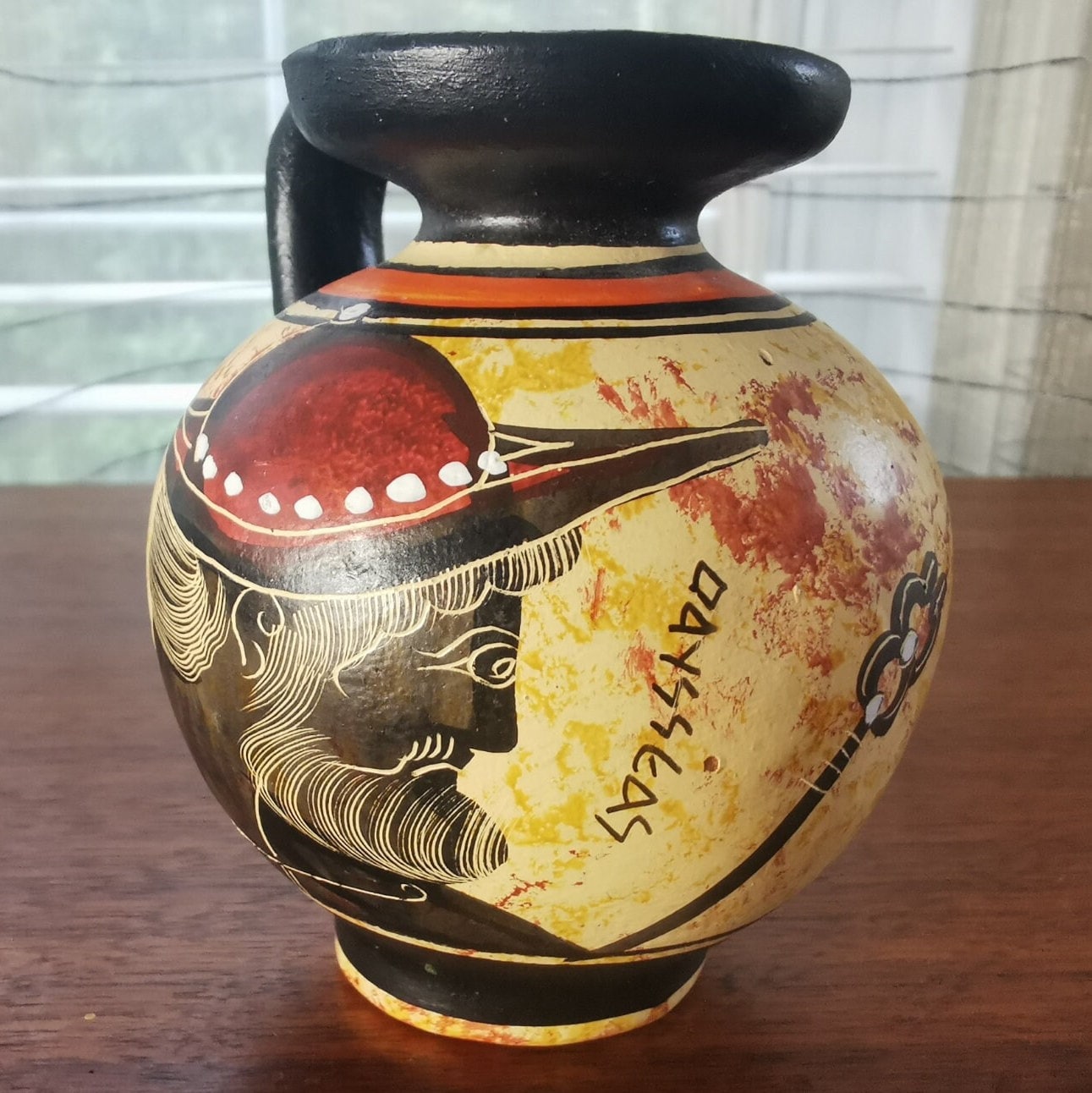 古代ギリシャ風花瓶2個セット、手描き陶器製ヴィンテージ水差し、金属