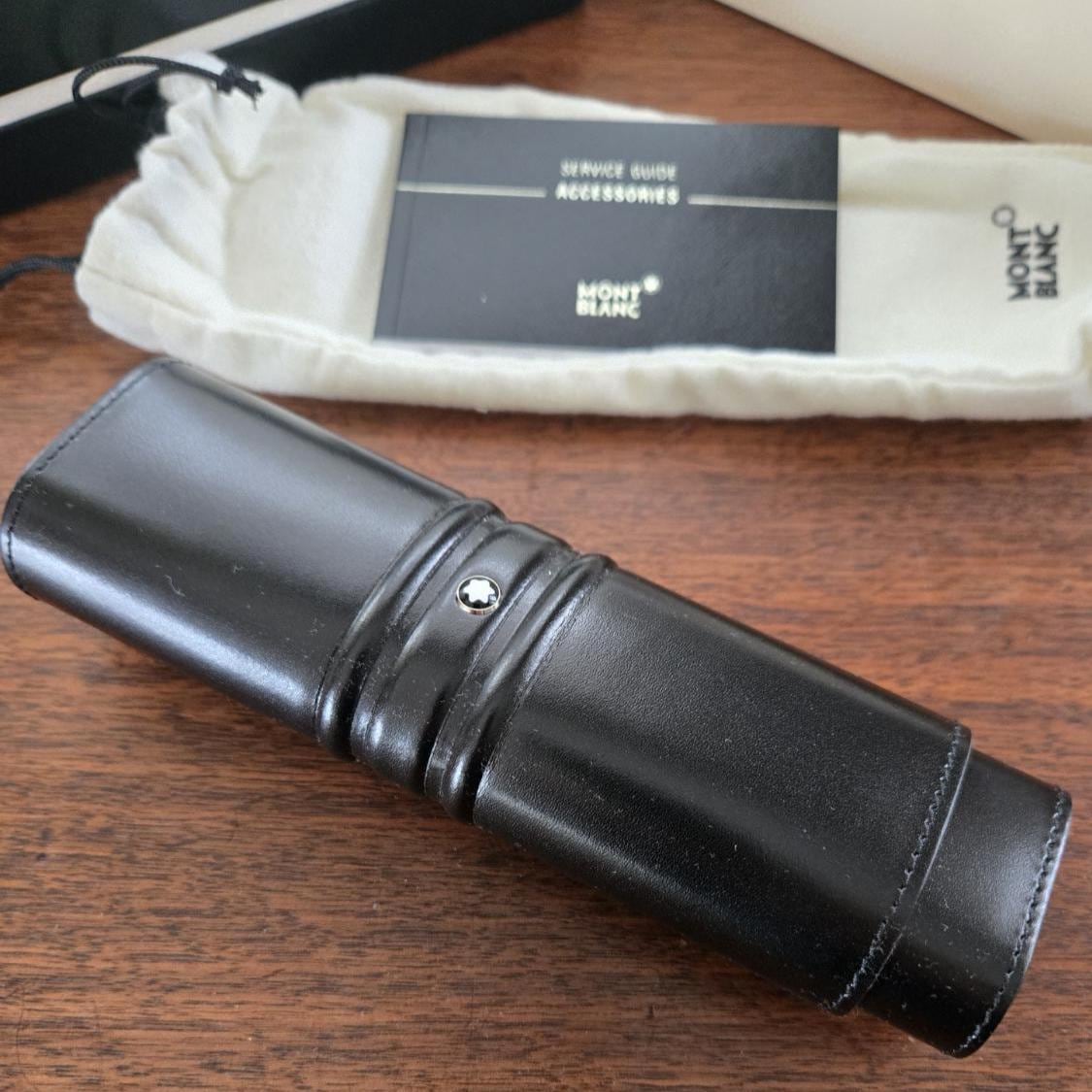 mont blanc cigarette case Vintage Montblanc 105263, 3 Ring 2 Cigar or Pen Case, Black Leather, in  original box, made in Germany