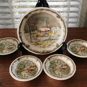 Kensington England Shakespeare&#39;s Sonnet Bowls Set of 5 Anne Hathaway&#39;s Cottage Vintage 4 Fruit Bowls 5.25&quot; + 1 Vegetable Serving Bowl 8.75&quot;