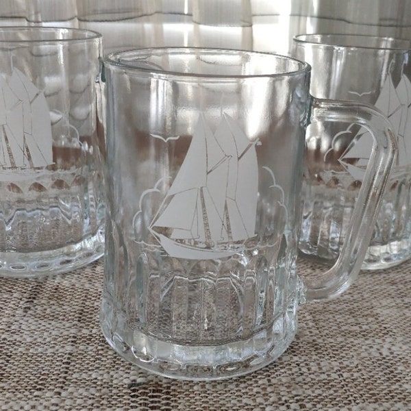 Dema Tudor Glass Steins Set of 3 Made in England Vintage Ribbed Beer Glasses 5.25"