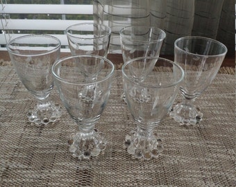 Boopie Etched Cordial Glasses Set of 6, Ivy Etched Candlewick Vintage Footed Glasses 4.5"
