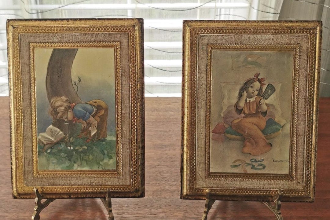 Italian Florentine Print Plaques Set of 2, Gesso Gilt on Wood Vintage ...