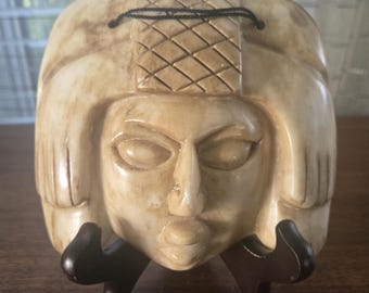 ヴィンテージの石製アステカ仮面：メキシコ・マヤ装飾品（11.5×8.2cm
