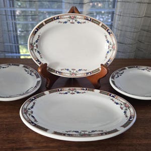 Grindley Carlton Oval Side Plates Set of 4 Hotelware England Staffordshire Vintage Vitrified Granite Restaurant Ware Set of Plates 6 7/8&quot;