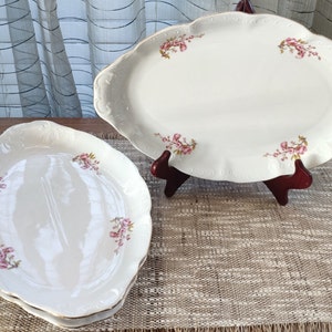 ARPO Oval Dinner Plates Set of 3 Curtea de Arges Fine Porcelain Gilt Rim Romania, Vintage Oval Platters 14" signed
