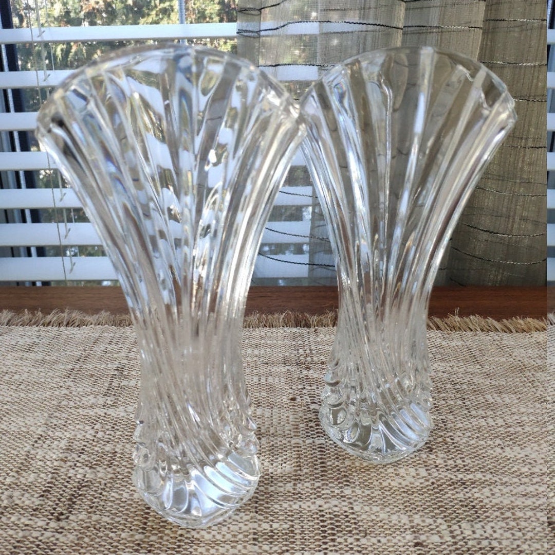 Mikasa Flores Vases Set of 2 Crystal Glass Vintage Flare Fluted Vases 8