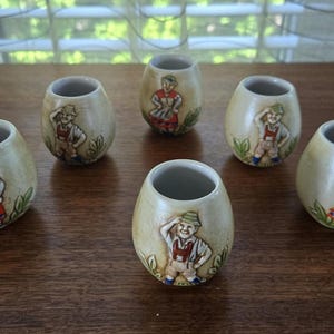 Ceramarte Bavarian Shot Glasses Set of 6, Matte Finish Embossed German Folk 2"