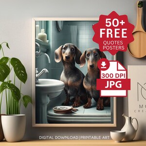 Dachshund Dog Art, Funny Bathroom Decor, Dachshund Puppy, Animal in Toilet, Pet shop Art, Dog Art, Dachshund Collection, Instant Download.