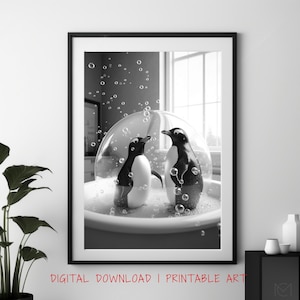 Penguin Wall Art. Penguins in the Bathtub. Animal Bathroom Decor. Bathroom Animal Prints. Bath Time Art. Penguin Gifts. Fun Penguin Print.