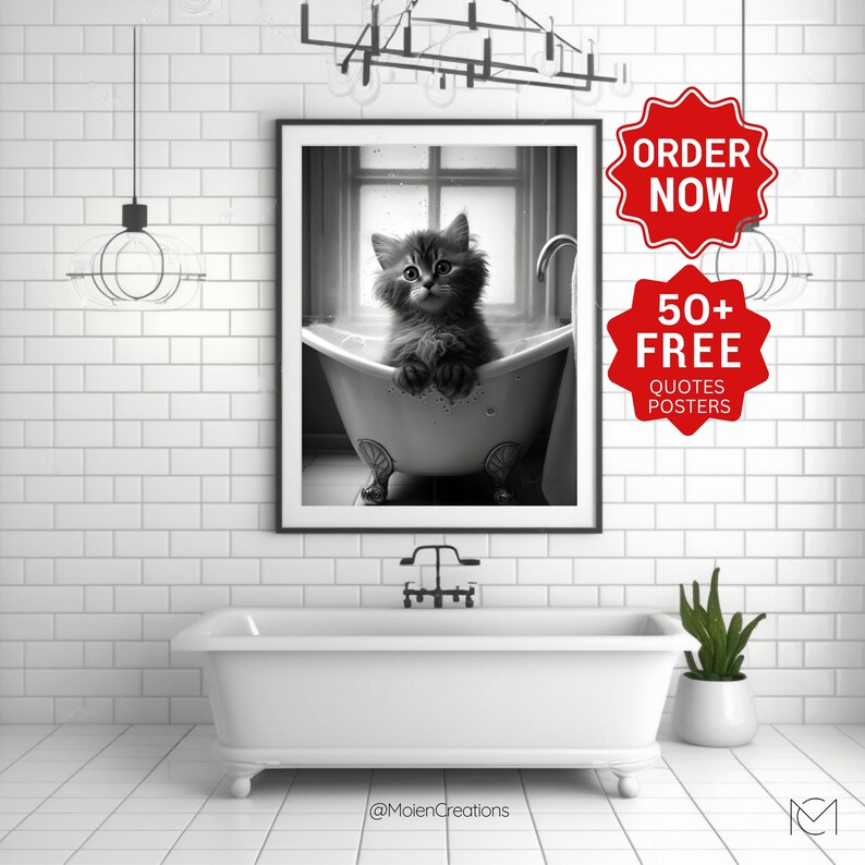 Cute Cat Bathroom Art. Funny Bathroom Prints. Cat Art Print. Toilet ...