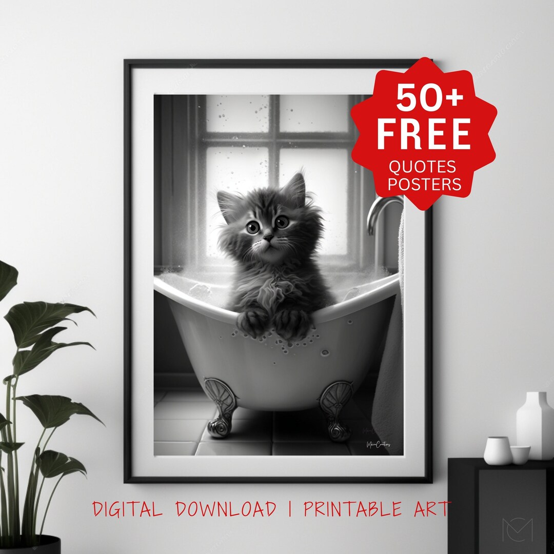 Cute Cat Bathroom Art. Funny Bathroom Prints. Cat Art Print. Toilet ...