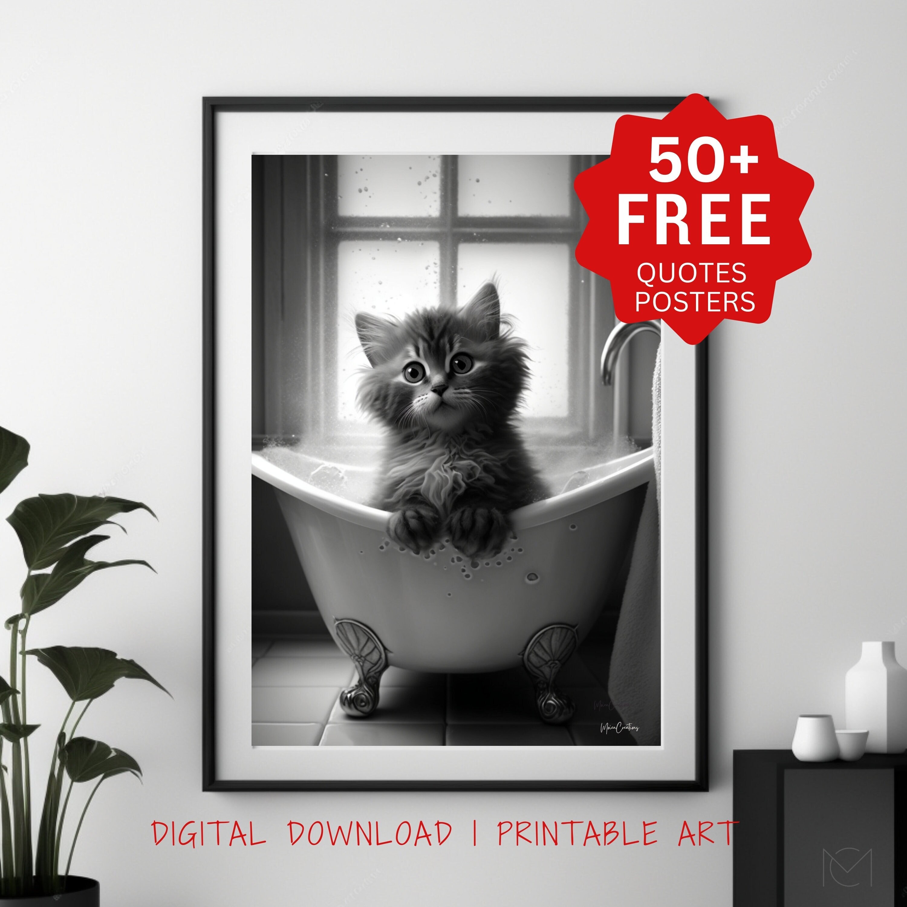 Cute Cat Bathroom Art. Funny Bathroom Prints. Cat Art Print. Toilet ...