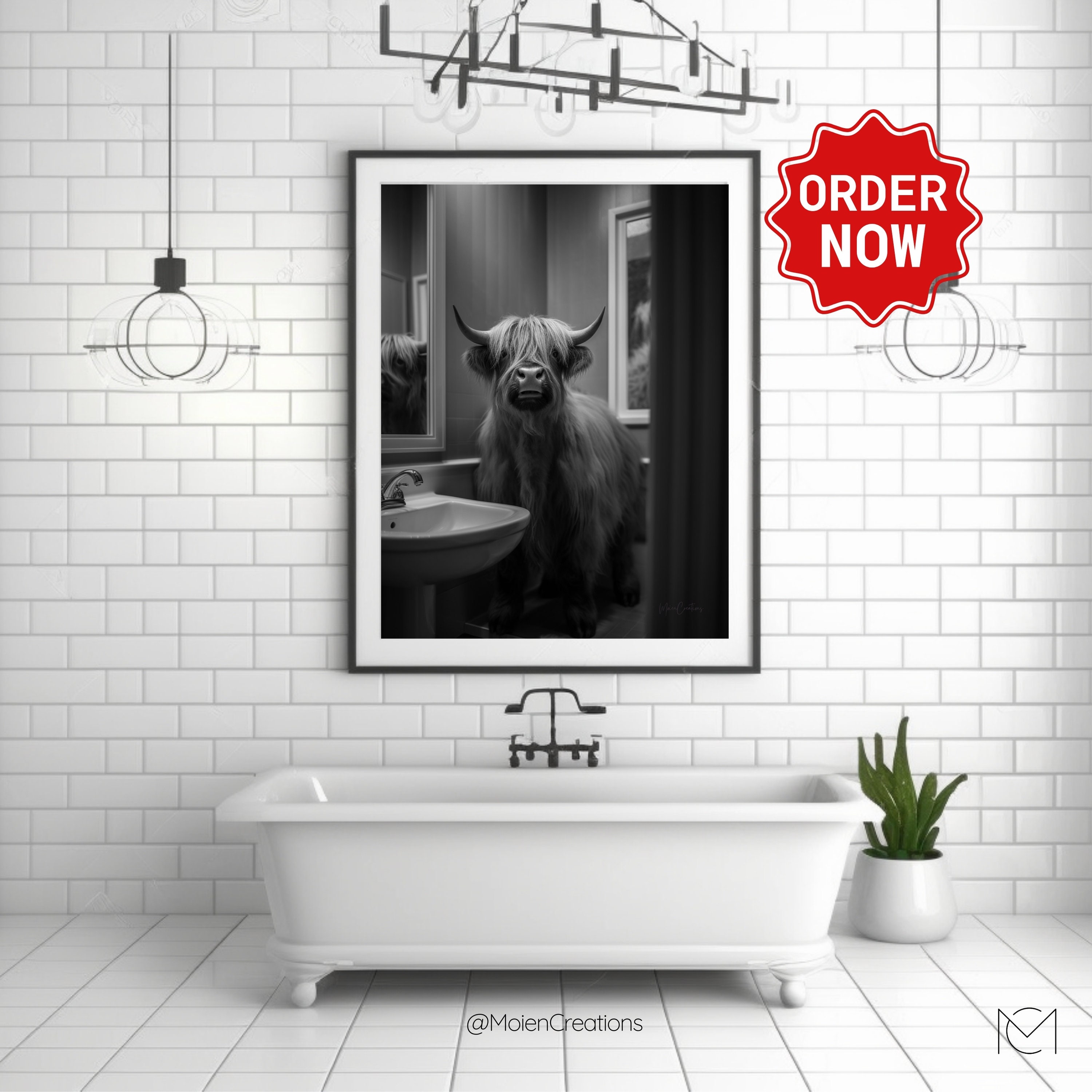 Highland Cow in the Bathroom. Fun Bathroom Decor. Animal Bathroom Print ...