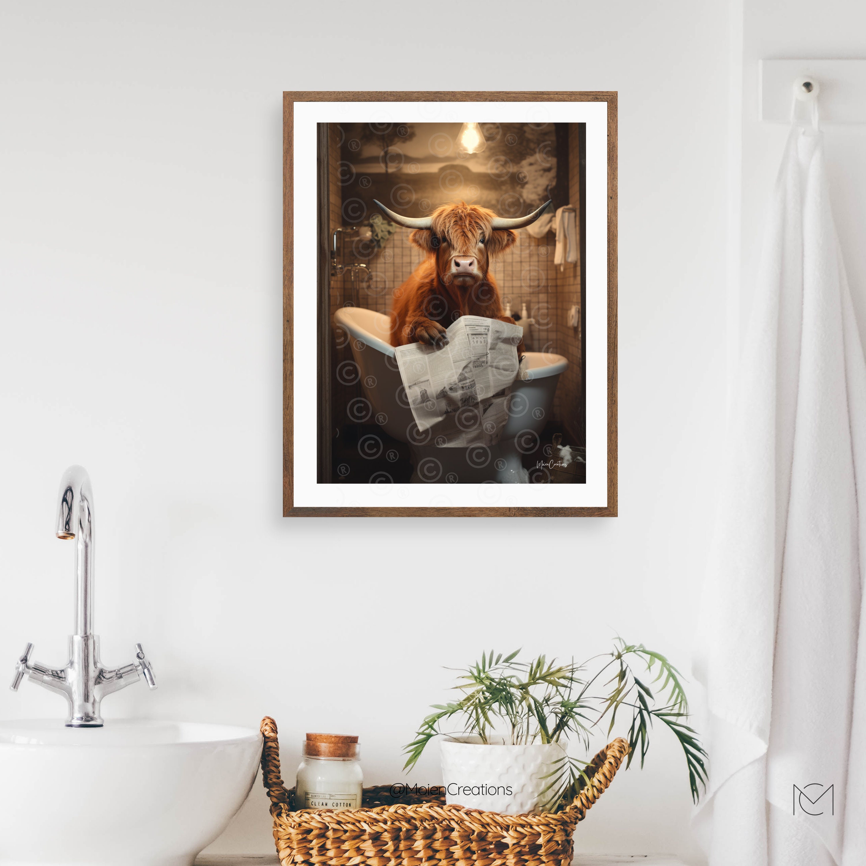 Highland Cow in the Bathtub. Wall Art. Fun Bathroom Decor. Funny ...
