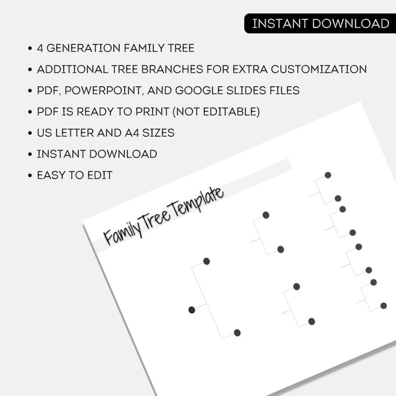 Family Tree Template Printable Family Tree Gift Pedigree - Etsy