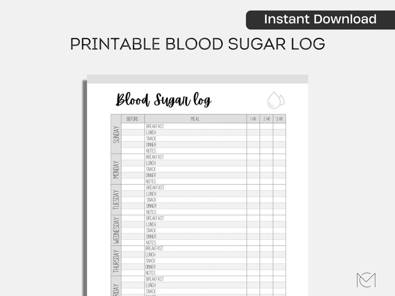 Blood Sugar Log Printable Blood Sugar Tracker Glucose - Etsy