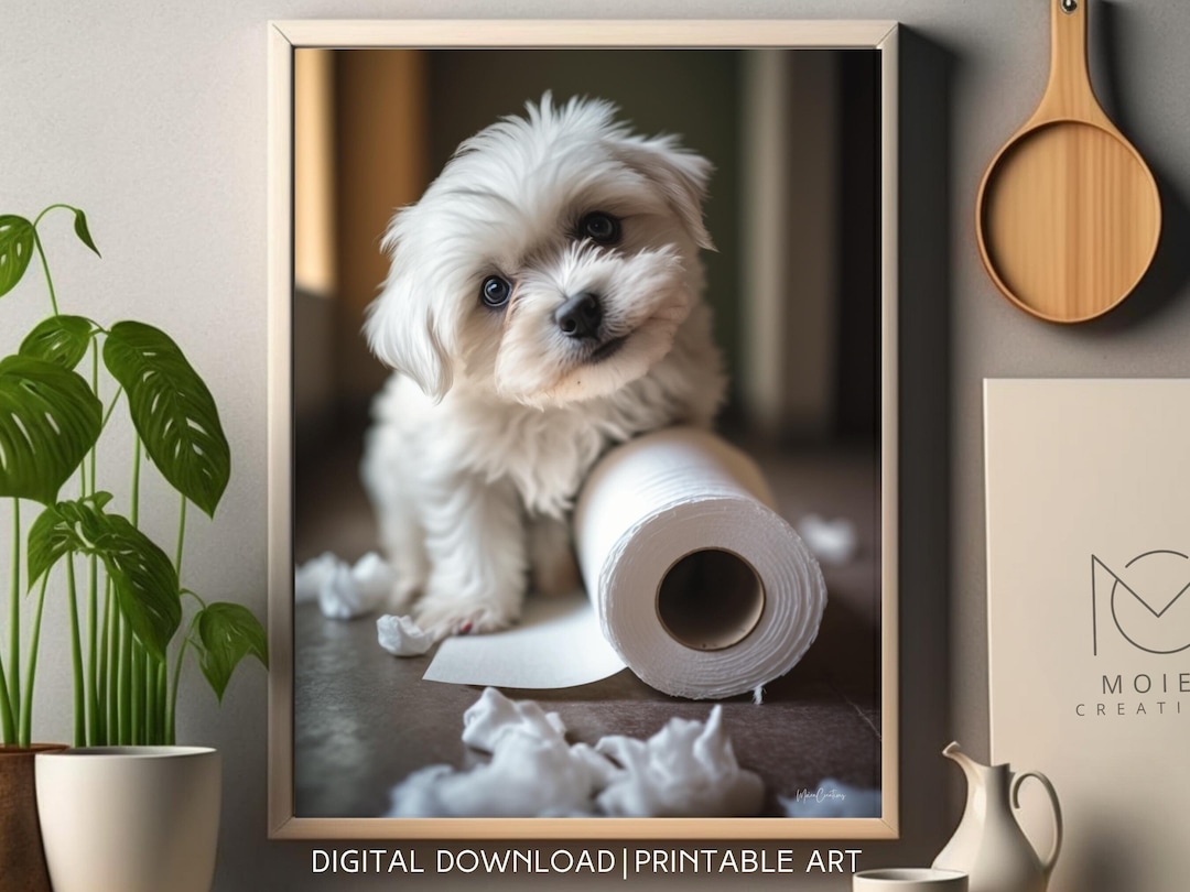 Dog Digital Art, Dog Digital Download, Dog Bathroom Print, Fun Bathroom ...