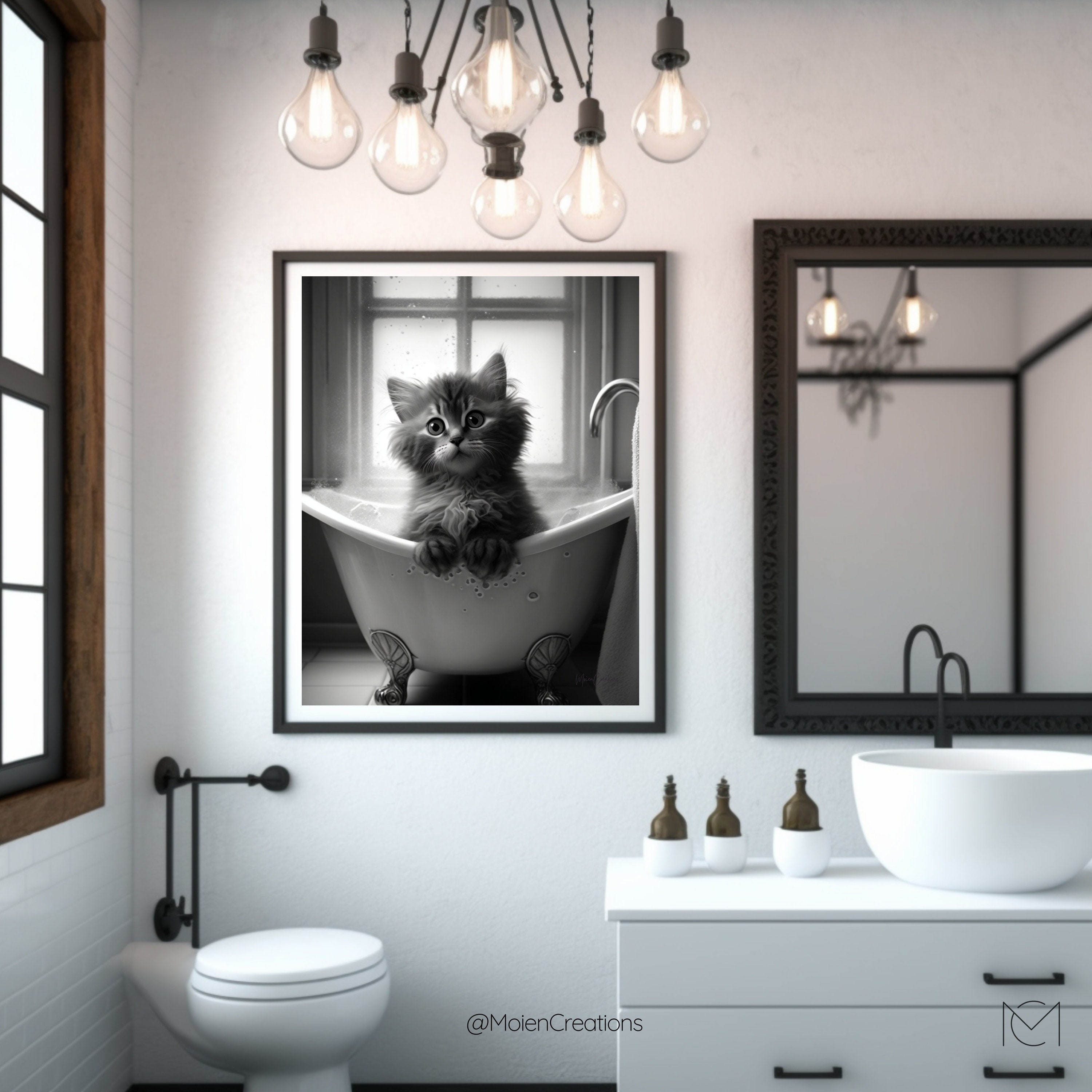 Cute Cat Bathroom Art. Funny Bathroom Prints. Cat Art Print. Toilet ...