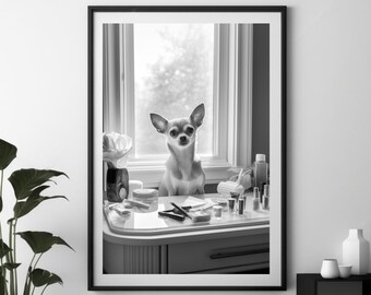 Funny Chihuahua Art, Fur Vanity Make-up, Chihuahua Dog Wall Art, Bathroom Poster, Chihuahua Gifts, Dog Printable, Dog Lover, Influencer Gift