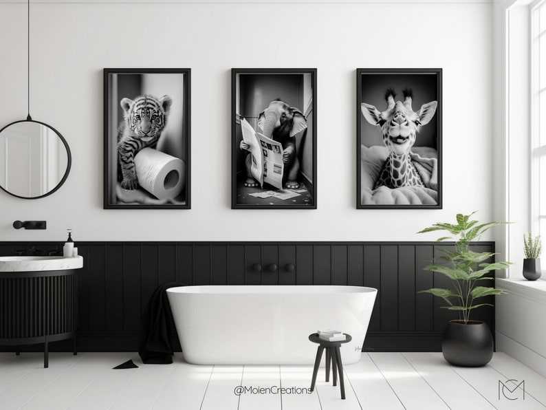 3 Piece Wall Art Funny Bathroom Prints jungle Animal Prints - Etsy